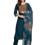 VredeVogel Women Silk Blend Kurta Pant with Dupatta Set