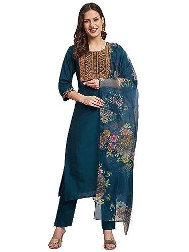 VredeVogel Women Silk Blend Kurta Pant with Dupatta Set