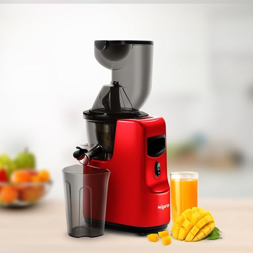 Wipro Vesta FS201 Cold press slow juicer|240W 100% Copper DC motor for efficient juicing|All in one fruit & vegetable juicer|Nut milk and sorbet maker|Extra wide Feeding Chute 82mm+45mm|400ml bowl