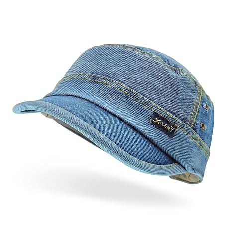 X-Lent Denim Cap Army Military Distressed Baseball Flat Top Retro Fashion Washed Cotton Sun Visor Hat Adjustable Dabba JeansUnisex M3