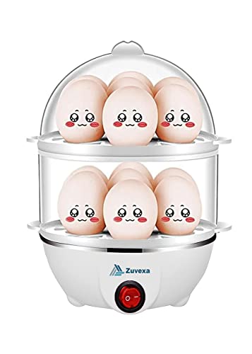 Zuvexa Plastic Egg Boiler Poacher Automatic Off Steaming, Cooking, Boiling Double Layer 14 Egg Boiler (Multicolor)…, 14 Ounces