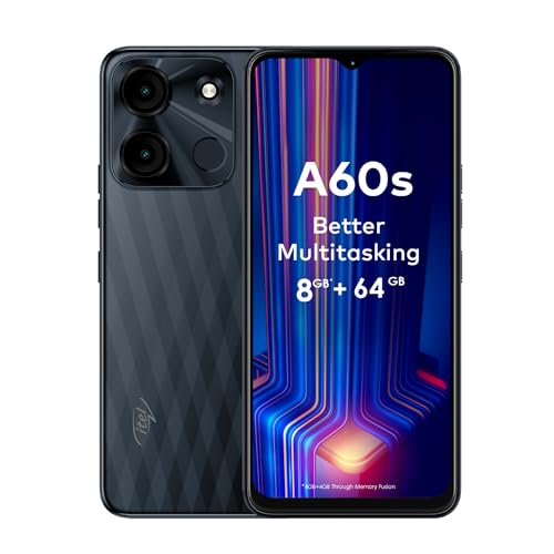 itel A60s (4GB RAM + 64GB ROM, Up to 8GB RAM with Memory Fusion | 8MP AI Rear Camera | 5000mAh Battery with 10W Charging | Faceunlock & Fingerprint -Shadow Black