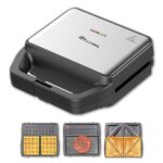 truTRTL Premium 3-in-1 Sandwich Maker Electric with Detachable Plates | Triple Function Grill - Waffle - Toast | German GREBLON Non Stick coating | 800W | 1 Year Warranty | Auto Cut-Off | Silver