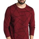 LEOTUDE Regular Fit Cottonblend Full Sleeve Printed Men's T-Shirt (Color Maroon)