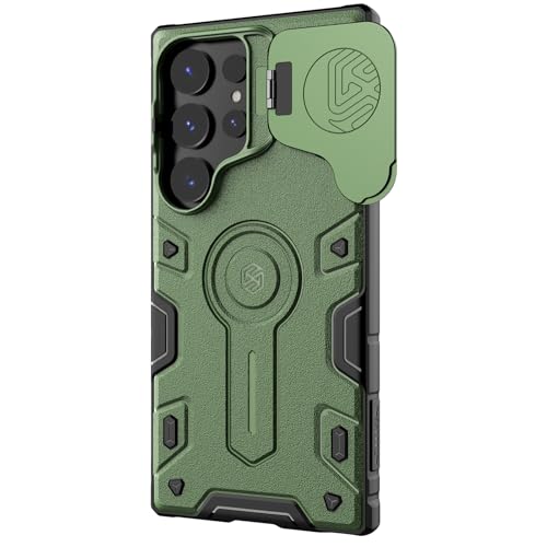 Nillkin Case for Samsung Galaxy S24 Ultra (6.8" Inch) CamShield Armor Prop Lens + Stand 360 Protect Magnetic Mag Safe Version TPU + PC Anti Fall Edge Bags Green