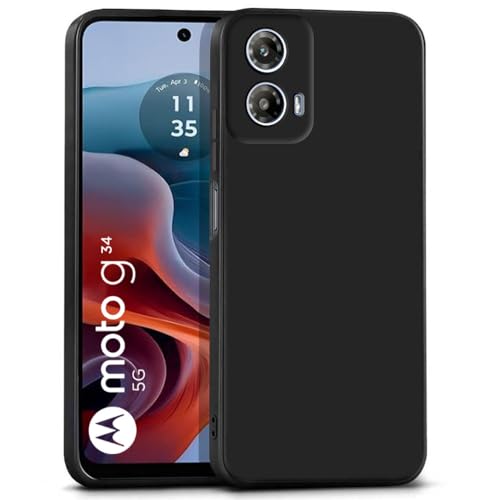 WOW IMAGINE Motorola Moto G34 5G Slim Ultra Soft Rubberised Back Cover | Inner Velvet Fabric Lining | Matte Silicone Flexible Camera Protection Back Case - Black