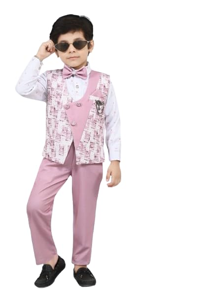 LAVYA & LAVANYA Kids Cotton Blend,Regular Wear Pant Shirt With Bow Waistcoat Balt (M25)