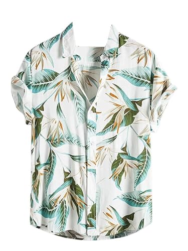 Leriya Fashion Shirt for Men | Tropical Leaf Printed Rayon Shirts for Men | Preppy Short Sleeves | Spread Collared Neck | Perfect for Outing | Beach | Camp Wear Shirt for Boys