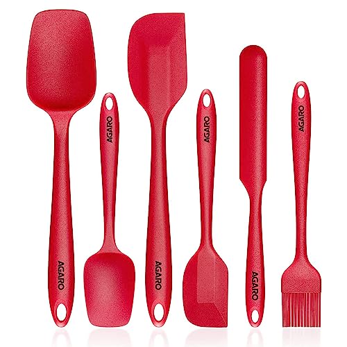 AGARO Delux Silicone Spatula Set of 6, Cooking and Mixing, for Non-Stick Cookware, BPAFree, Seamless Design, Red