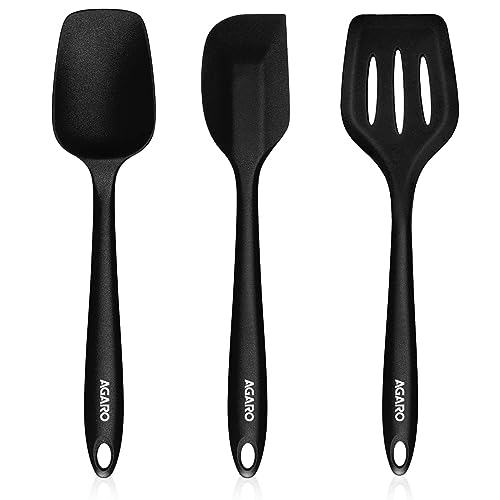 AGARO Deluxe Silicone Spatula Set of 3, Cooking and Mixing, for Non-Stick Cookware, BPA Free, Seamless Design, Black