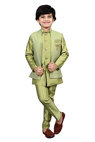 AHHAAAA Kids Ethnic Silk Indian Bollywood Style Print Indo-Western Sherwani Set For Boys 521MF