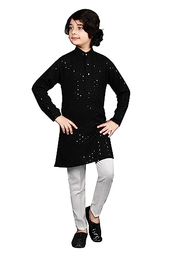 AHHAAAA Kids Indian Ethnic Wear Full Sequin Embroidery Mirror Work Kurta Pajama Set for Baby & Boys