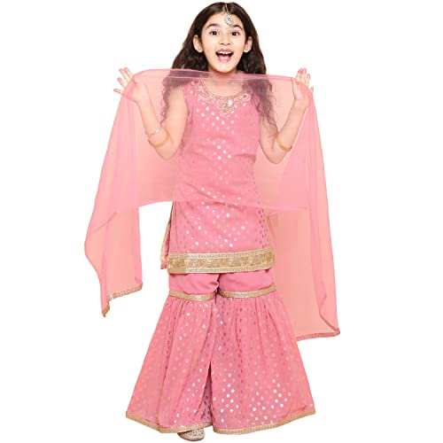 AJ DEZINES Kids Foil Print Sleeveless Kurta and Sharara Set For Girls