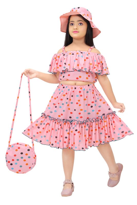 A.R.K. DRESSES Girls Midi Dress | Top & Skirt Combo Dress with Cap & Purse