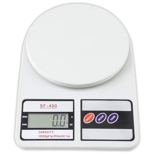 ATOM Digital Kitchen Weighing Scale & Food Weight Machine for Health, 10kg X 1gm, Fitness, Home Baking & Cooking, White. For Domestic Use Only (SF400) | 2 Batteries included