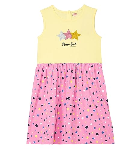 Amazon Brand - Jam & Honey Girl's 100% Soft & Pure Cotton Comfortable and Stylish Sleeveless Casual Printed Jersey Dress for Play & Everyday Wear