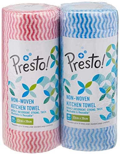 Amazon Brand - Presto! Non-woven Kitchen Towel Roll - 80 Pulls (Pack of 2)