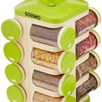 Amazon Brand - Solimo Revolving Plastic Spice Rack Set (16 Pieces, Silver, Tiered Shelf), Countertop, Tabletop