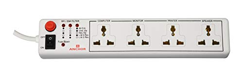 Anchor by Panasonic 4 Way 6A International Socket with Single Switch | 4 Way Extension Board with 1.5 Mtr Extension Cord | Multi Plug Socket for Home Wall, Office (22047)