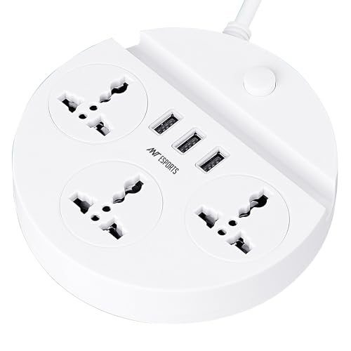 Ant Esports PS330 Power Strips with 3 Universal Socket and 3 USB-A, 3-Meter Cord, 2500-Watt, Fireproof Material, Heavy Duty Cable Overload Protection, Extension Cord for Home/Office Appliances–White