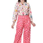 Arshia Fashions Girl's Polycotton Printed Top and Pant Set, Pink