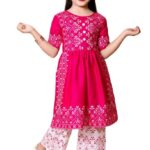 Badshah New DRESSES Cotton Blend Casual Printed Short Sleeves Long Kurta and Pallazzo Set for Girls Kids