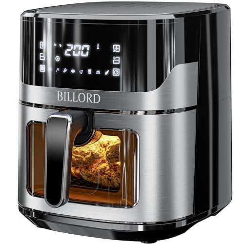 Billord Air Fryer for Home, 6.5 litre Airfryer Oven Healthy Cooking, Large Air Fryer Stainless with Non-stick Frying Pot, 8in1 Multi-Food Quick & Easy Meal Oiless Cooker with LCD Digital Touch Sceen