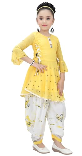 Blushup by Arshia Fashions Girls Floral Printed Rayon Ethnic Wear Kurti and Dhoti Set