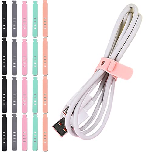 Bowiemall Adjustable Cord Organizer 20Pcs Cable Ties Cable Management Cord Straps ReusableCable Management Wire Straps for Home Office Data Centers USB Desk Electronics Accessories Organizing