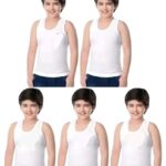 COTTS Fashion Boy's Round Neck Sleeveless Cotton White Solid Vest/Baniyan Pack of 5