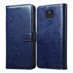 Casotec Flip Cover for Motorola Moto G9 | Premium Leather Finish | Inbuilt Pockets & Stand | Flip Case for Motorola Moto G9 (Blue)