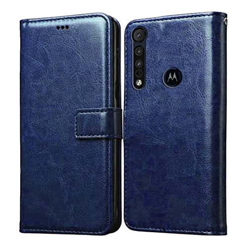 Casotec Flip Cover for Motorola One Macro | Premium Leather Finish | Inbuilt Pockets & Stand | Flip Case for Motorola One Macro (Blue)