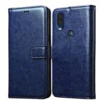 Casotec Flip Cover for Motorola One Vision | Premium Leather Finish | Inbuilt Pockets & Stand | Flip Case for Motorola One Vision (Blue)