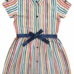 Clothe Funn Girls Multi Stripes Dress, Modern Frock with Belt