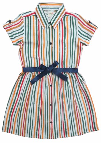 Clothe Funn Girls Multi Stripes Dress, Modern Frock with Belt