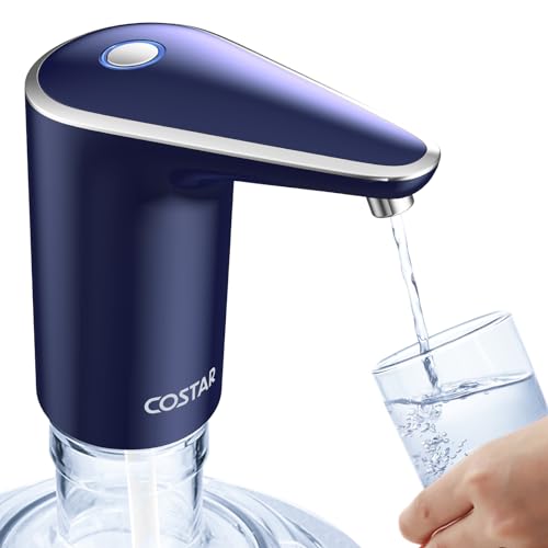 Costar Automatic Water Dispenser Pump - USB Rechargeable Electric Mini Water Pump for 20 Litre Bottle Can, Portable Drinking Water Pump for Home, Office, Camping, and Parties (Silver Blue)