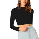 Dream Beauty Fashion Women's Round High Neck Full Sleeves Stylish Crop Top Polyester Blend Tshirt (16" Inches)