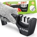 FLYNGO Manual Knife Sharpener 3 Stage Sharpening Tool for Ceramic Knife and Steel Knives (Black)