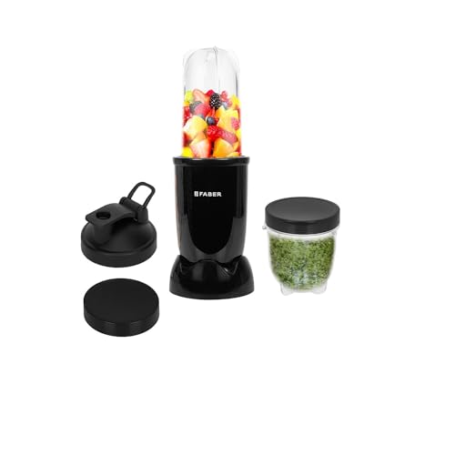 Faber FSB 2-in-1 Nutrifit Nero | 400W Motor | Detachable SS Blade | 500ML Jar + 300ML Jar (PC) | Liquidising Fruits, Milkshake | Dry Grinding Spices, Grains & Rice | Wet Grinding Chutneys & Puree