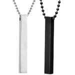 Fashion Frill Men's Jewellery 3D Cuboid Vertical Bar/Stick Stainless Steel Black Silver Locket Pendant Necklace Chain For Boys and Men Unisex Birthday Gift Anniversary Love Gift Silver Chain Necklace