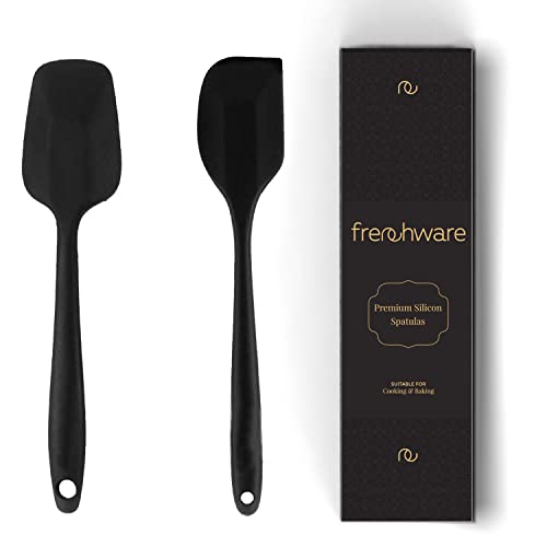 Frenchware Non-Stick Premium Silicone Spatula for Cooking, Baking & Mixing, Seamless Design (Large Spatula & Large Spoon, Black)