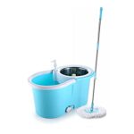 Ganesh Quick Steel Spin Mop, Round Plastic Bucket Floor Cleaning Mop with Bucket, Pocha for Floor Cleaning, Mopping Set (Blue, Set of 2 Microfiber Refills)