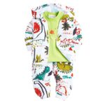 Hopscotch Boys Cotton All-Over Print T-Shirt With Jacket & Pant Set in Green Color
