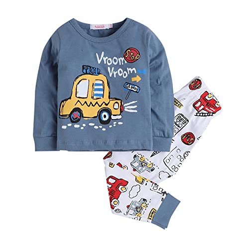 Hopscotch Boy's Cotton Vehicle Print Top And Relaxed Pajama Set