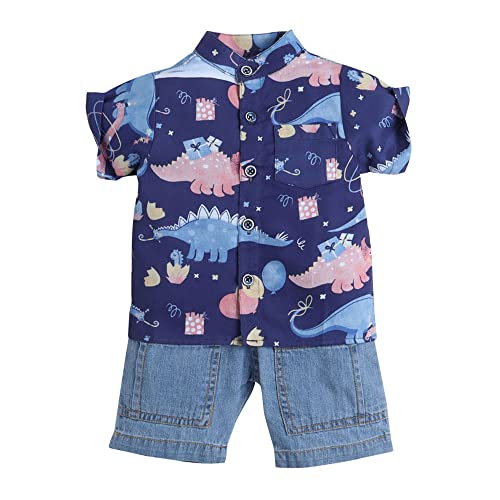 Hopscotch Boys Navy Animal Print Shirt And Shorts Set