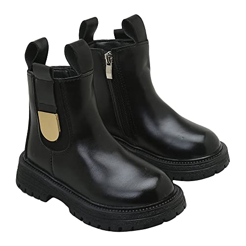 Hopscotch Girls PU Solid Ankle Length Boots in Black Color