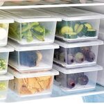 JASIFS Fridge Storage Box Fridge Organizer Food Storage Container, Stackable Plastic Fish, Meat, Vegetables & Fruits Freezer Storage Container For Kitchen (6), Beige