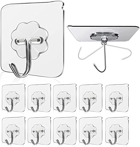 JIALTO Adhesive Hooks Kitchen Wall Hooks-Heavy Duty 13.2lb(Max) Nail Free Sticky Hangers with Stainless Hooks Reusable Utility Towel Bath Ceiling Hooks-10 pcs