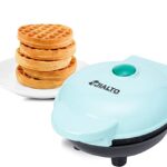 JIALTO Mini Waffle Maker 4 Inch- 350 Watts: Stainless Steel Non-stick Electric Waffle Maker Machine For Individual Belgian Waffles, Pan Cakes, Paninis Or Other Snacks Home Appliances(Aqua Blue)