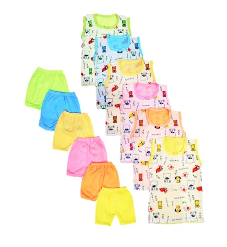 Jimmy Jammy Unisex Baby Boy & Girl Summer Dress Soft Hosiery Cotton Blend T-shirt and Shorts Pack 6 T-shirt + 6 Shorts Multi colored | Size 0 Months - 18 Months